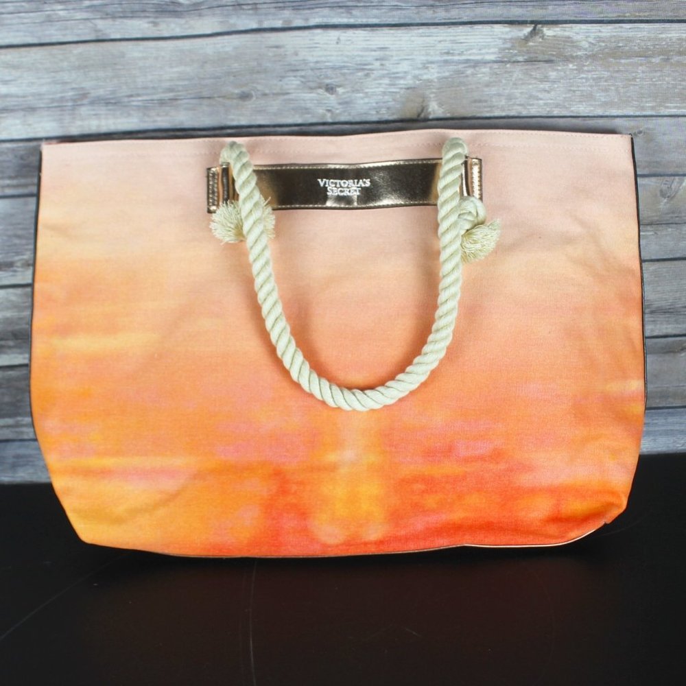 VICTORIA'S SECRET ORANGE TOTE BEACH BOMBSHELL SUN DRENCHED CANVAS GYM BAG ROPE